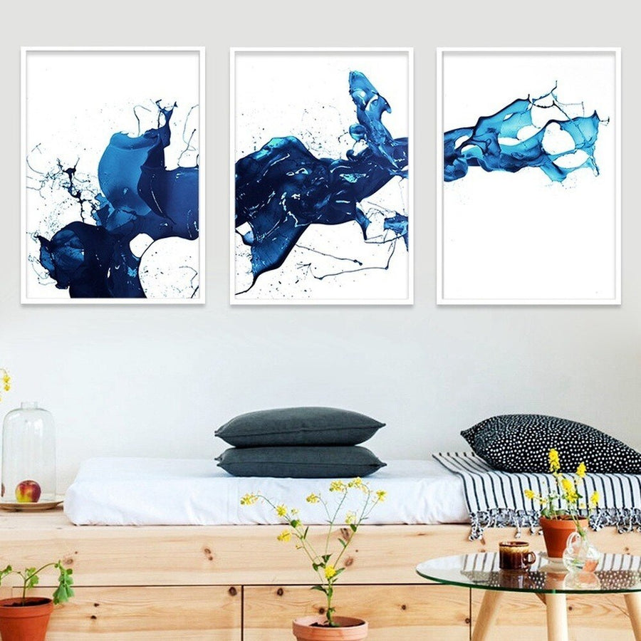 Blue Ink Abstract Wall Art Modern Minimalist Mural Home Decoration Painting - Home Ambition’s