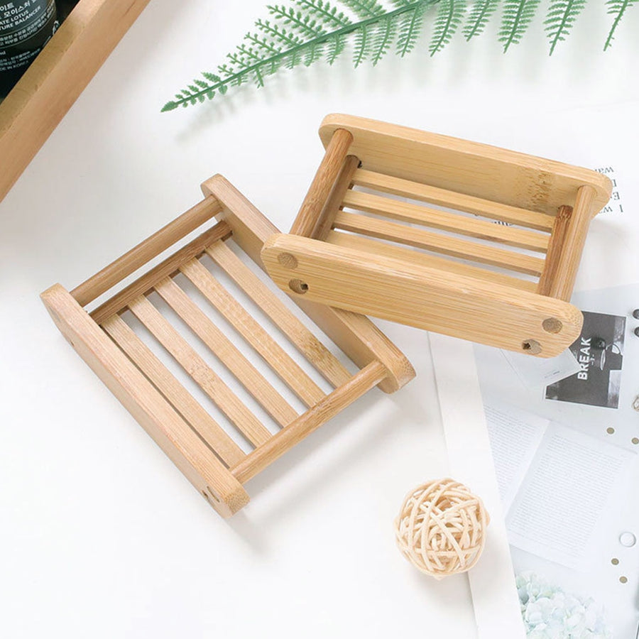 Wooden Natural Bamboo Soap Dishes Tray Holder Storage