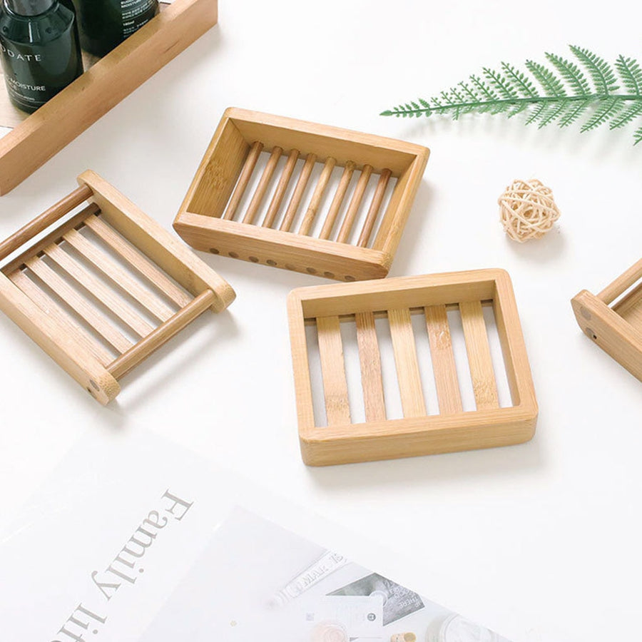 Wooden Natural Bamboo Soap Dishes Tray Holder Storage