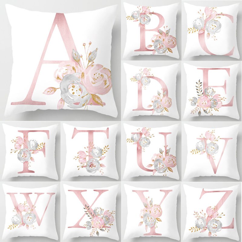 Pillow Letters Pink Floral Decorative Cushions Pillowcase Polyester Cushion