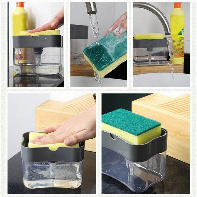 2-in-1 Soap Pump Dispenser With Sponge Holder