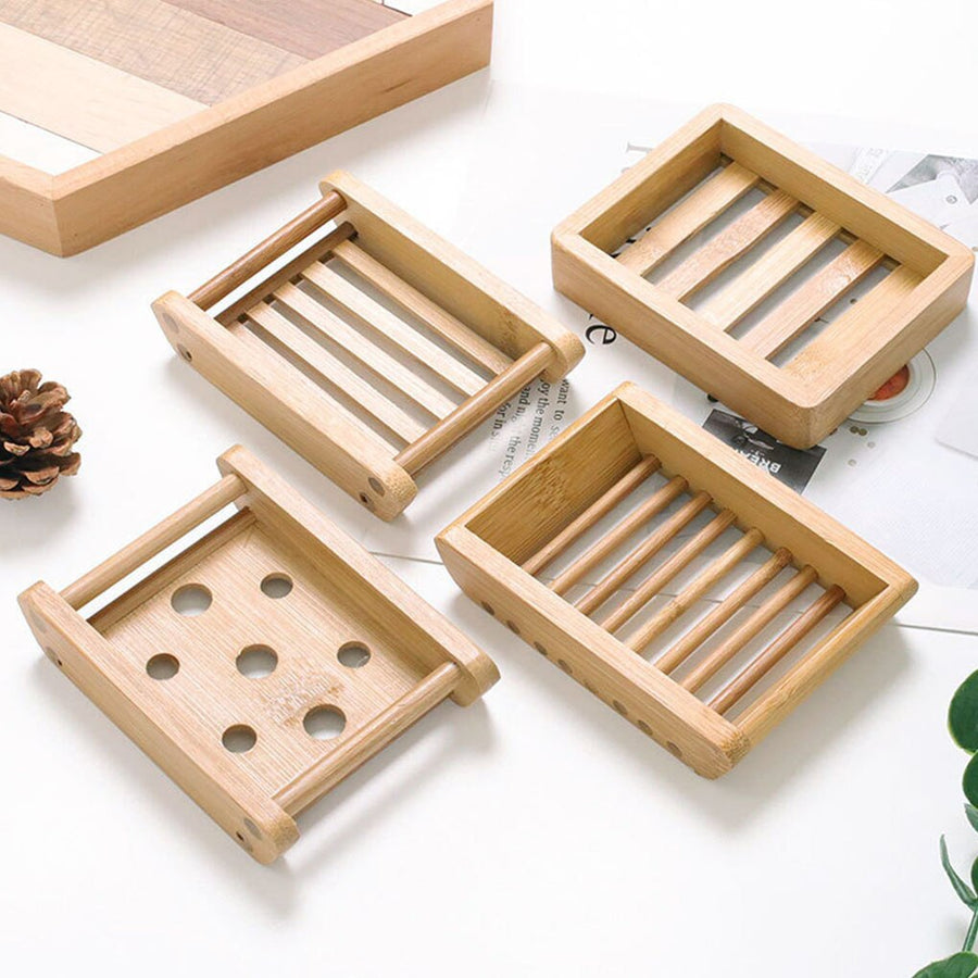 Wooden Natural Bamboo Soap Dishes Tray Holder Storage