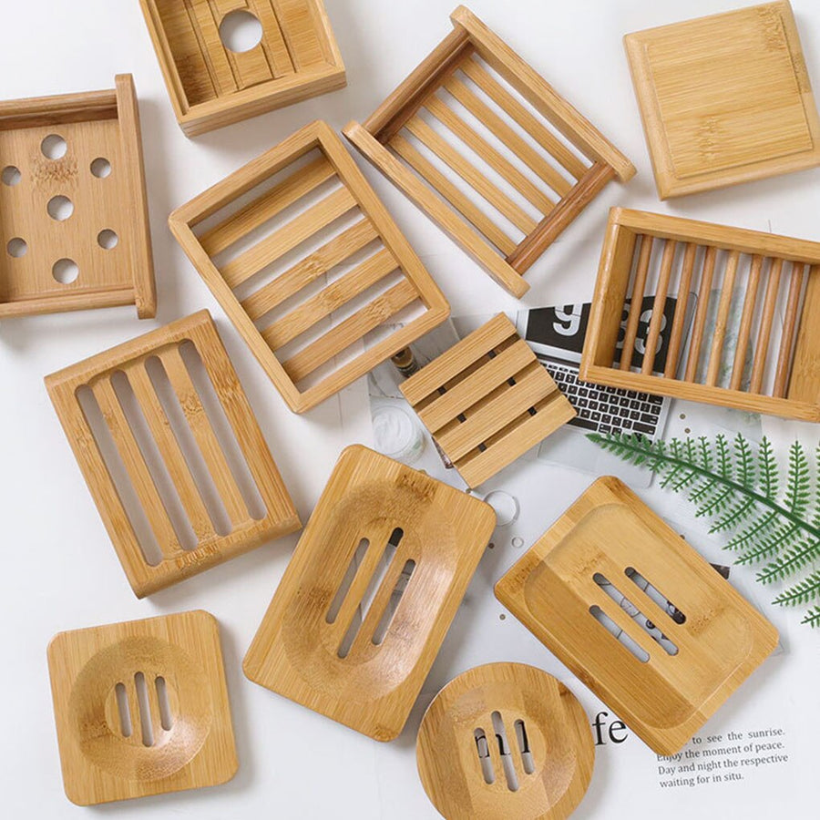 Wooden Natural Bamboo Soap Dishes Tray Holder Storage