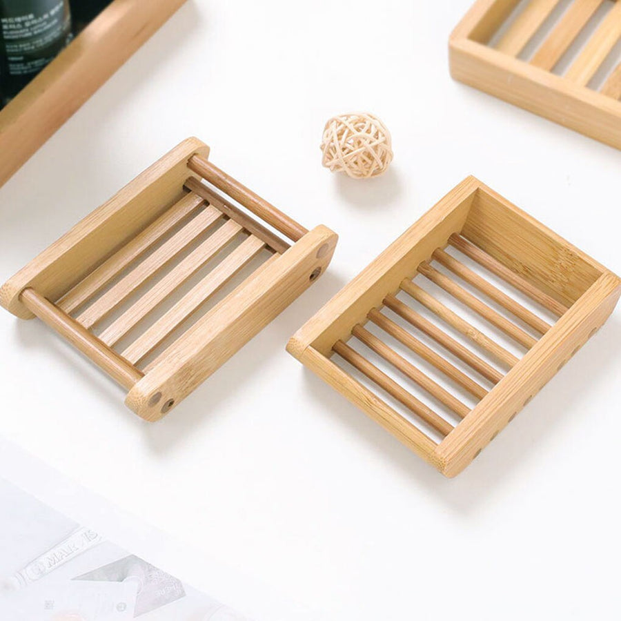 Wooden Natural Bamboo Soap Dishes Tray Holder Storage