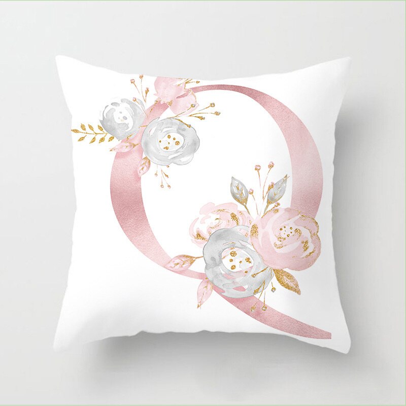 Pillow Letters Pink Floral Decorative Cushions Pillowcase Polyester Cushion