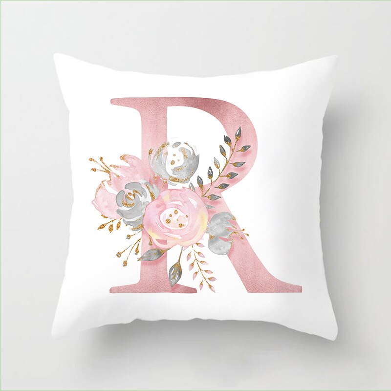 Pillow Letters Pink Floral Decorative Cushions Pillowcase Polyester Cushion