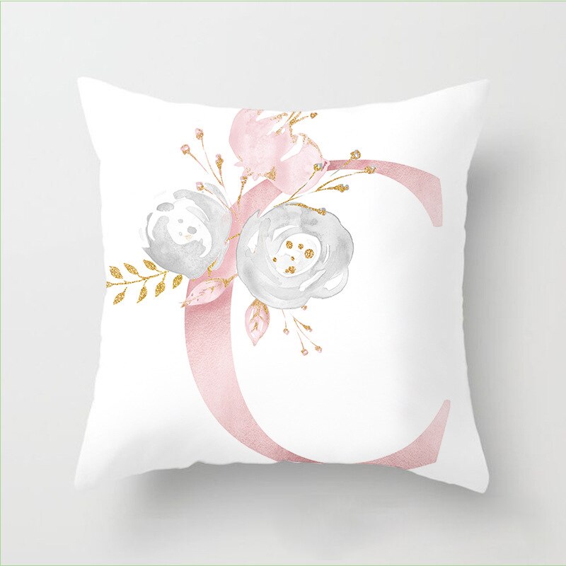 Pillow Letters Pink Floral Decorative Cushions Pillowcase Polyester Cushion