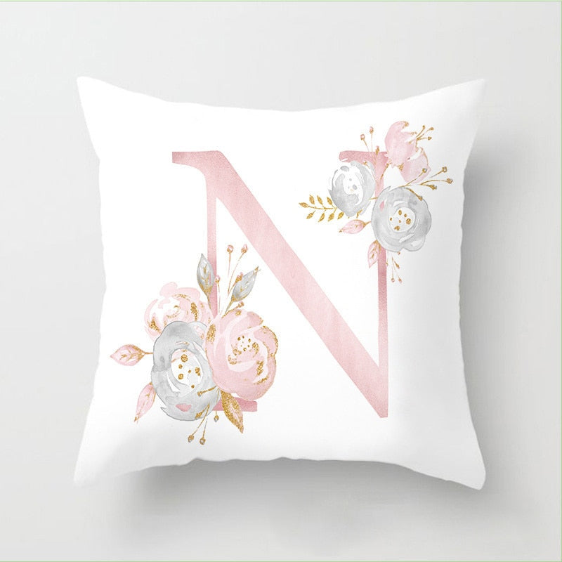 Pillow Letters Pink Floral Decorative Cushions Pillowcase Polyester Cushion