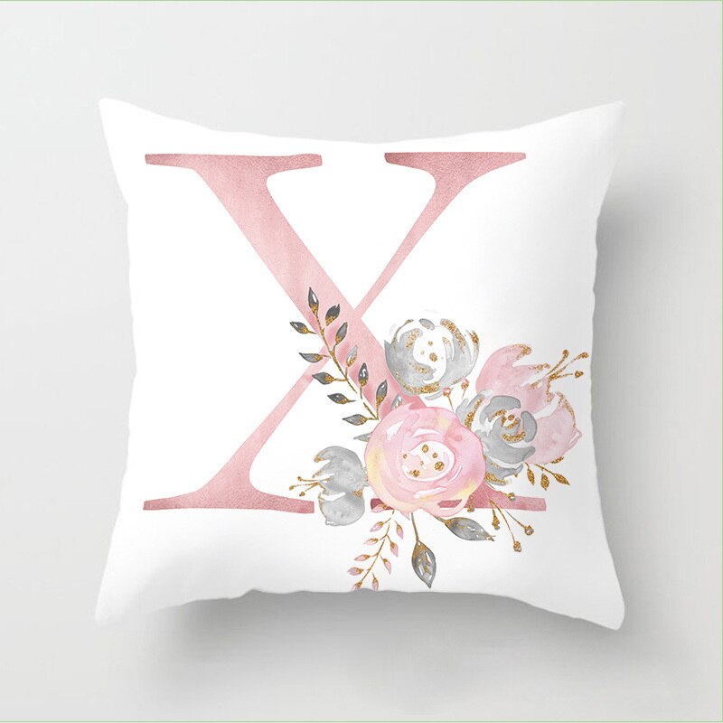 Pillow Letters Pink Floral Decorative Cushions Pillowcase Polyester Cushion