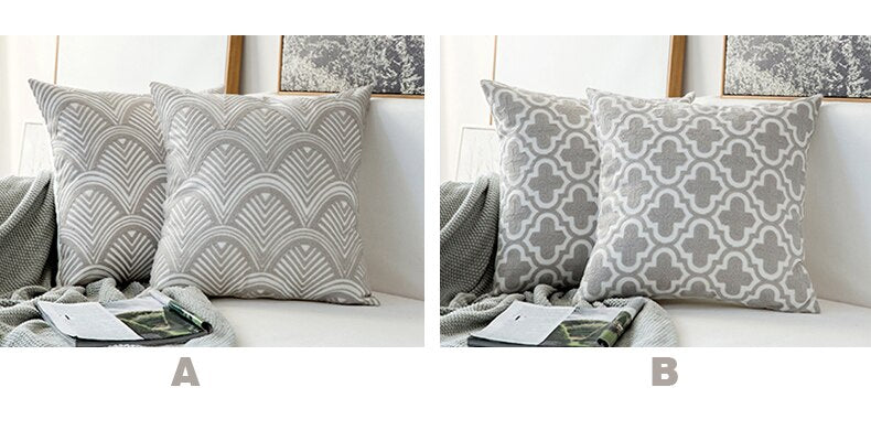 Home Decor Emboridered Cushion Cover GreyGeometric Canvas