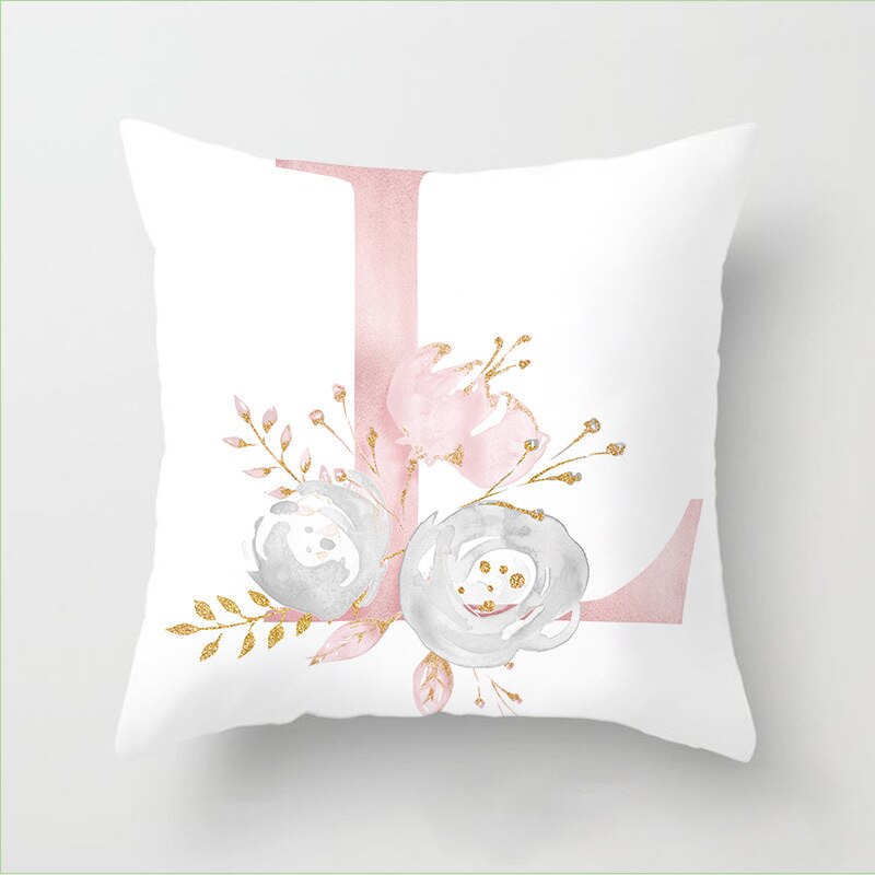 Pillow Letters Pink Floral Decorative Cushions Pillowcase Polyester Cushion