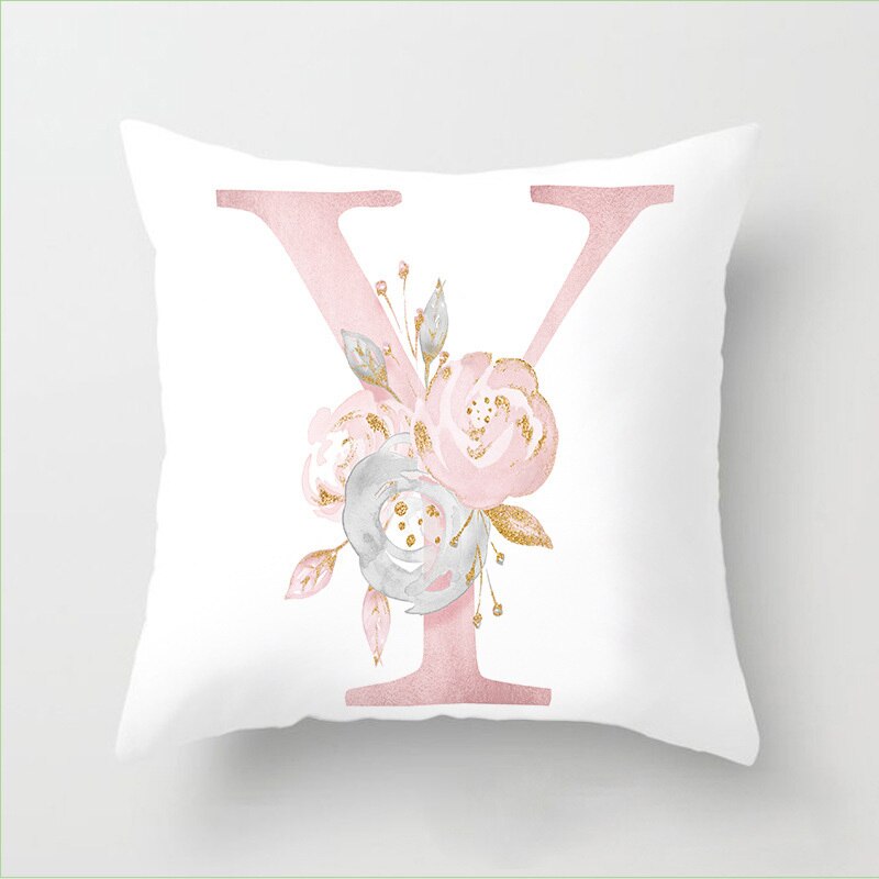 Pillow Letters Pink Floral Decorative Cushions Pillowcase Polyester Cushion