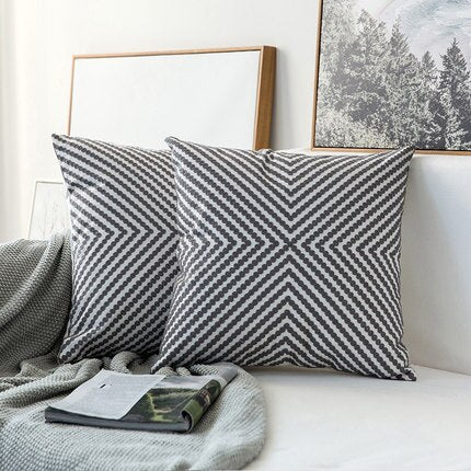 Home Decor Emboridered Cushion Cover GreyGeometric Canvas