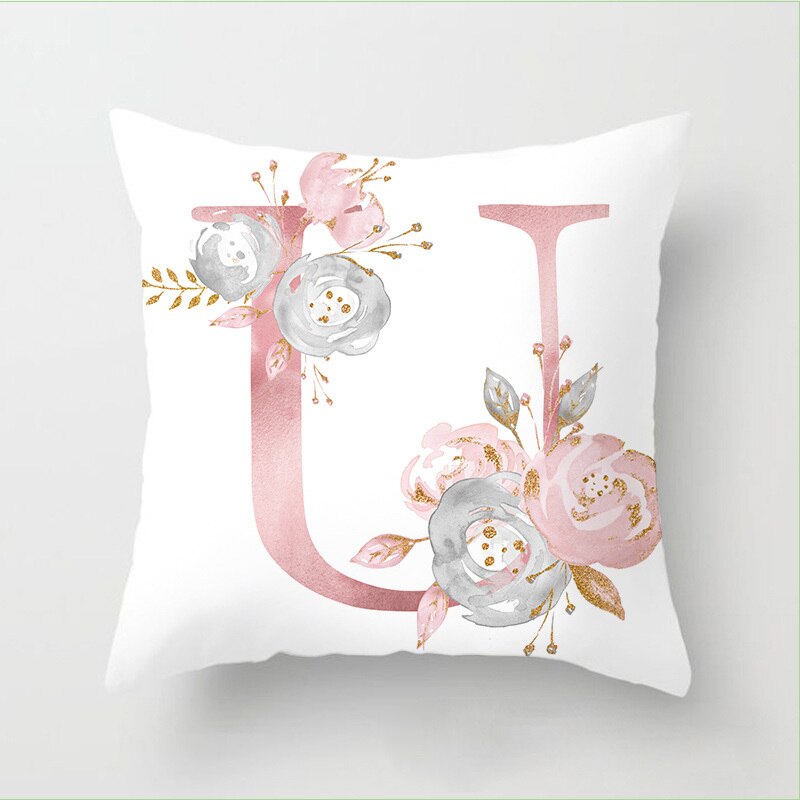 Pillow Letters Pink Floral Decorative Cushions Pillowcase Polyester Cushion