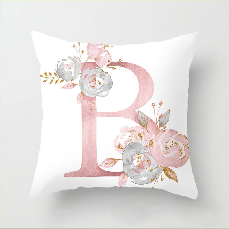 Pillow Letters Pink Floral Decorative Cushions Pillowcase Polyester Cushion