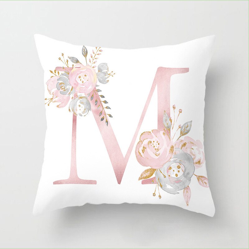 Pillow Letters Pink Floral Decorative Cushions Pillowcase Polyester Cushion