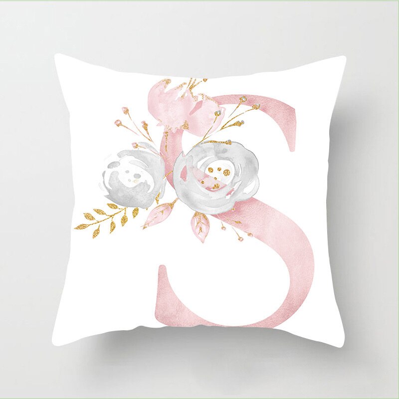 Pillow Letters Pink Floral Decorative Cushions Pillowcase Polyester Cushion