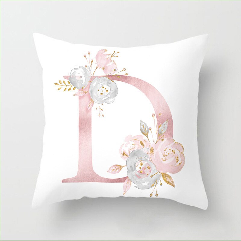 Pillow Letters Pink Floral Decorative Cushions Pillowcase Polyester Cushion