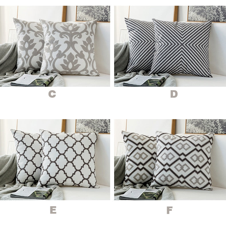 Home Decor Emboridered Cushion Cover GreyGeometric Canvas