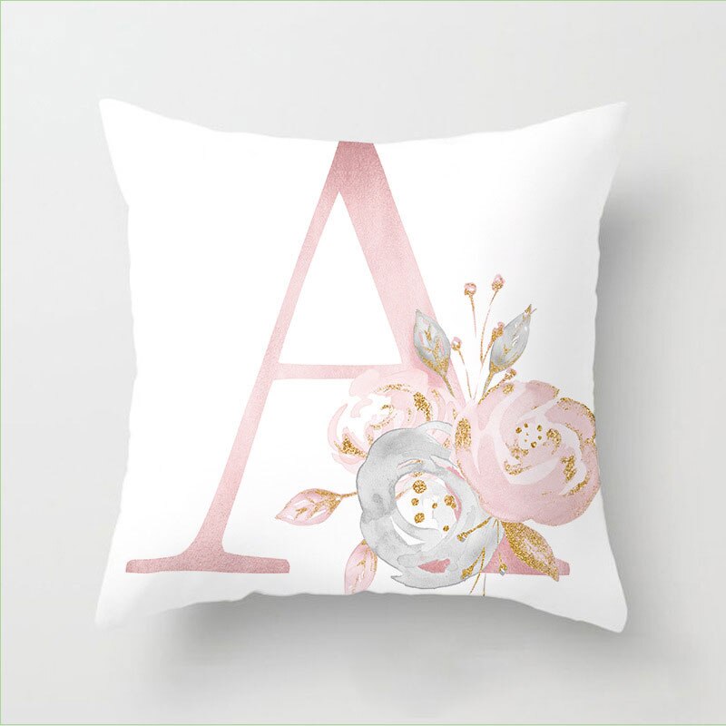 Pillow Letters Pink Floral Decorative Cushions Pillowcase Polyester Cushion