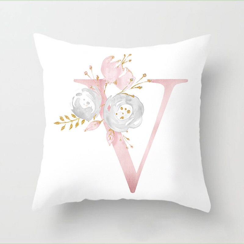 Pillow Letters Pink Floral Decorative Cushions Pillowcase Polyester Cushion