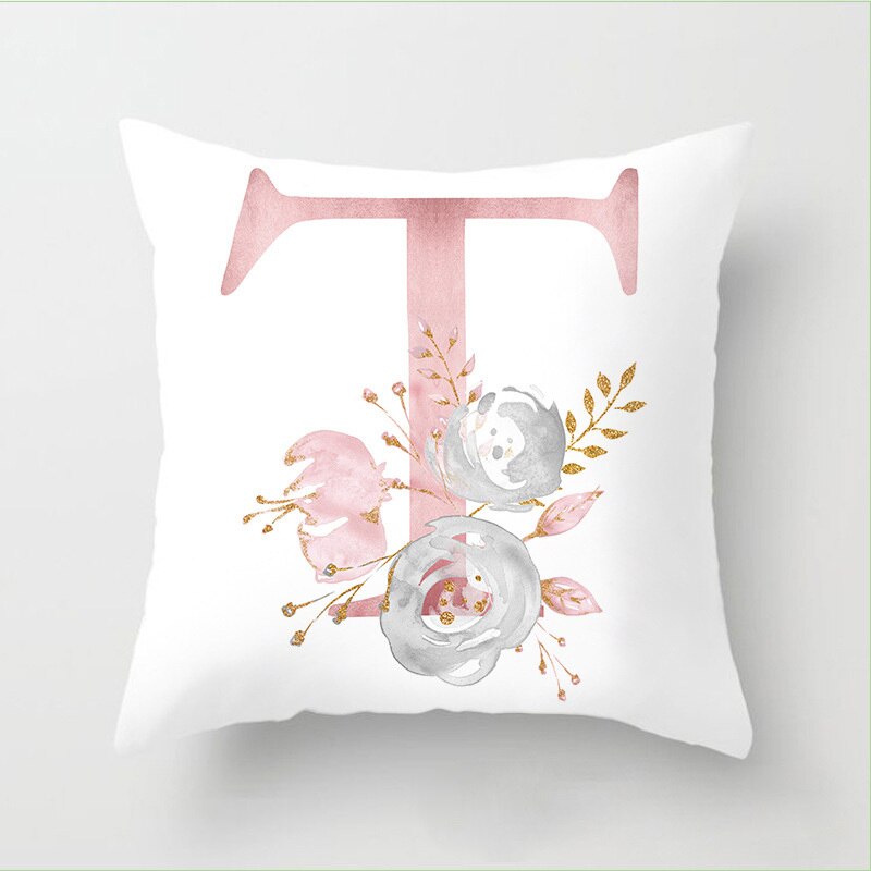 Pillow Letters Pink Floral Decorative Cushions Pillowcase Polyester Cushion