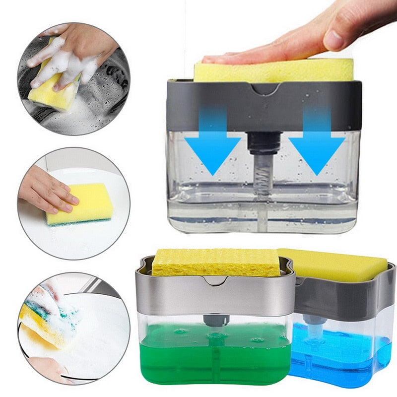 2-in-1 Soap Pump Dispenser With Sponge Holder