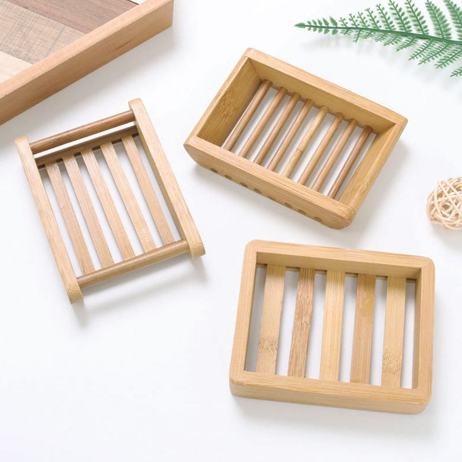 Wooden Natural Bamboo Soap Dishes Tray Holder Storage