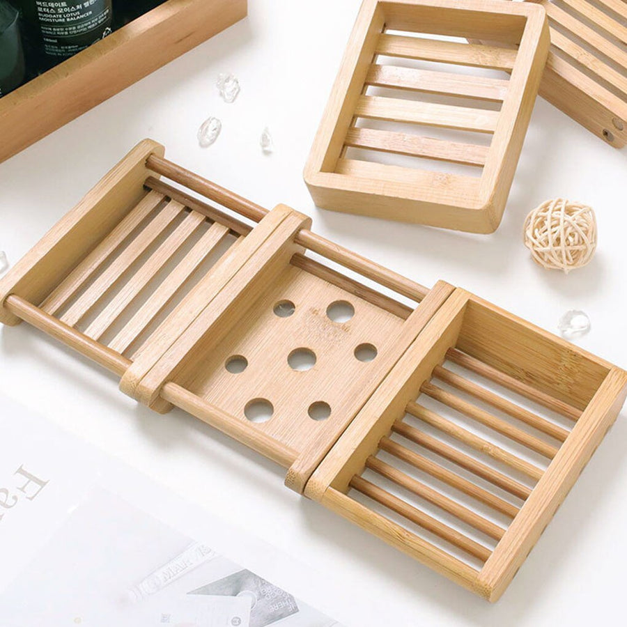 Wooden Natural Bamboo Soap Dishes Tray Holder Storage