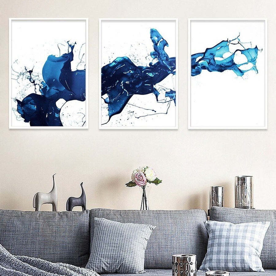 Blue Ink Abstract Wall Art Modern Minimalist Mural Home Decoration Painting - Home Ambition’s