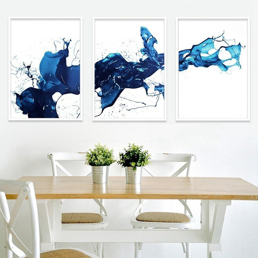 Blue Ink Abstract Wall Art Modern Minimalist Mural Home Decoration Painting - Home Ambition’s