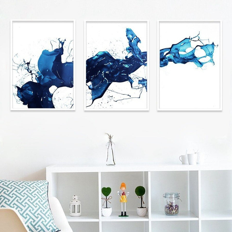 Blue Ink Abstract Wall Art Modern Minimalist Mural Home Decoration Painting - Home Ambition’s