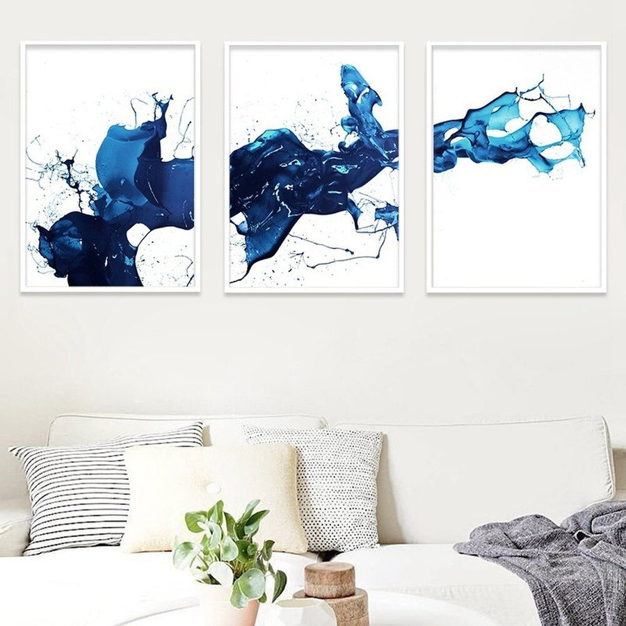 Blue Ink Abstract Wall Art Modern Minimalist Mural Home Decoration Painting - Home Ambition’s