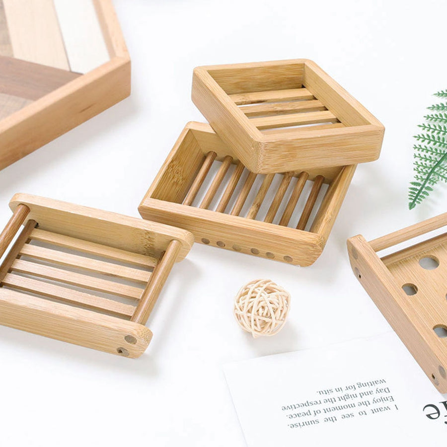 Wooden Natural Bamboo Soap Dishes Tray Holder Storage